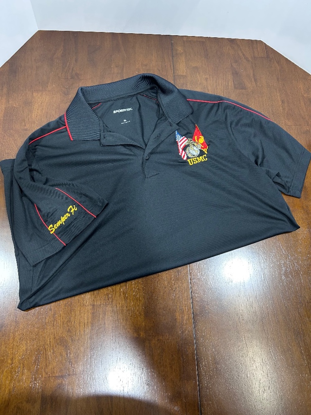 USMC Marines Veteran Black w/red details sports/polo/golf collar shirt -Size: XL